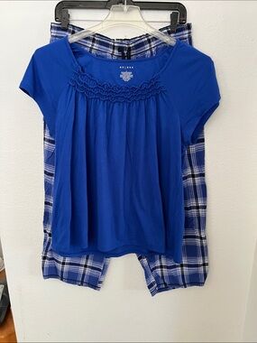 Axcess Royal Blue Short Sleeve Top and Plaid Lounge/Sleep Pants Set